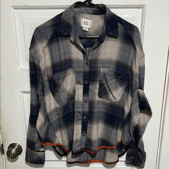 BDG Tops - BDG Navy and Tan Checkered Shirt